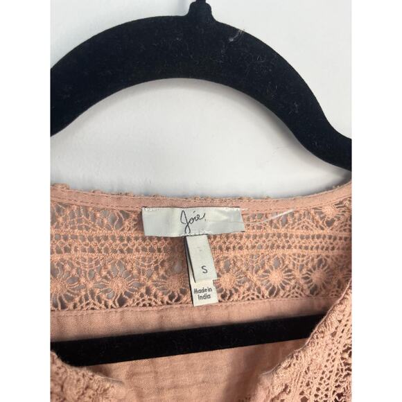 Joie Boho Peasant Blouse Women S Pink Crochet Lace Gauze Cotton Top - Picture 3 of 8